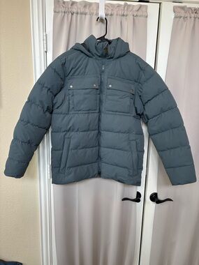 Duluth Trading Co Men’s Slate Gray / Blue Quilted Hooded Puffer Jacket